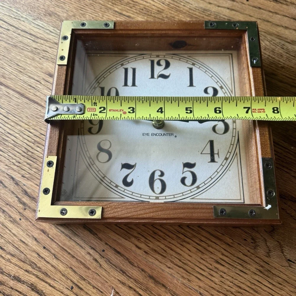 Vintage Rustic Wooden Clock with Brass Corners | Mid‎ Century Cottagecore Decor